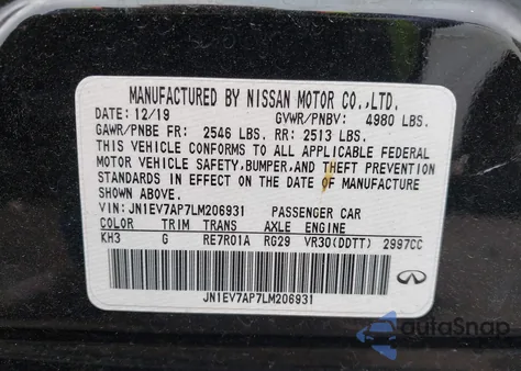 2020 Infiniti Q50 Luxe z USA, uszkodzony, nr VIN JN1EV7AP7LM206931